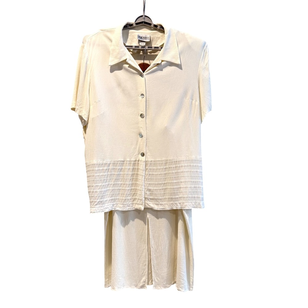 S.L. Fashions Women's 2 PC Set Skirt Suit Plus Size 34W Beige‎ Button Front